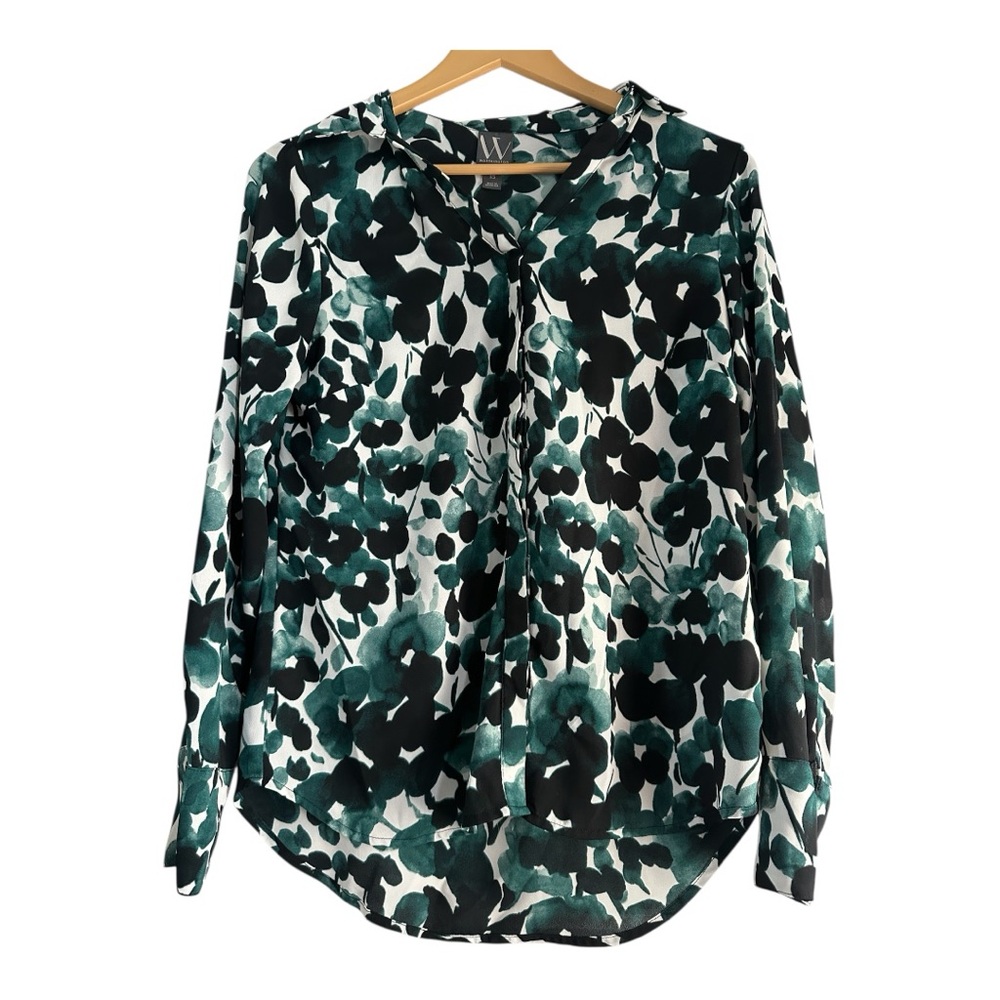 Worthington Blue and Black Graphic Long Sleeve Blouse